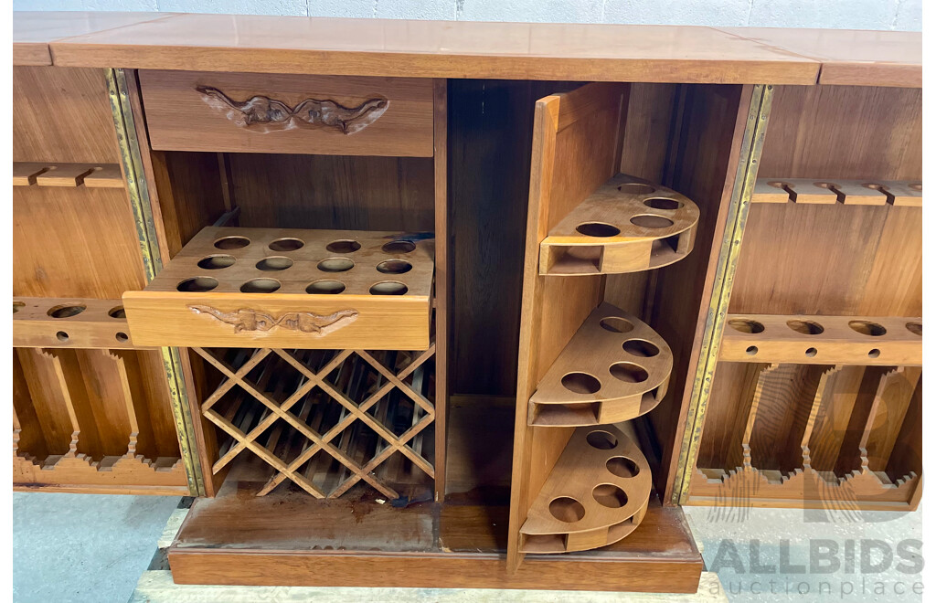 Mid Century Carved Teak Bar Cabinet