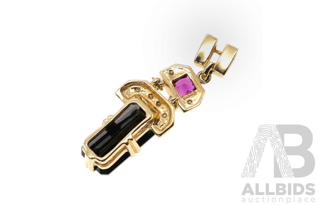 9ct Yellow Gold Drop Slider Pendant with Dark Sapphire, Rhodolite and Diamonds, TDW 0.06ct, 4.53 Grams