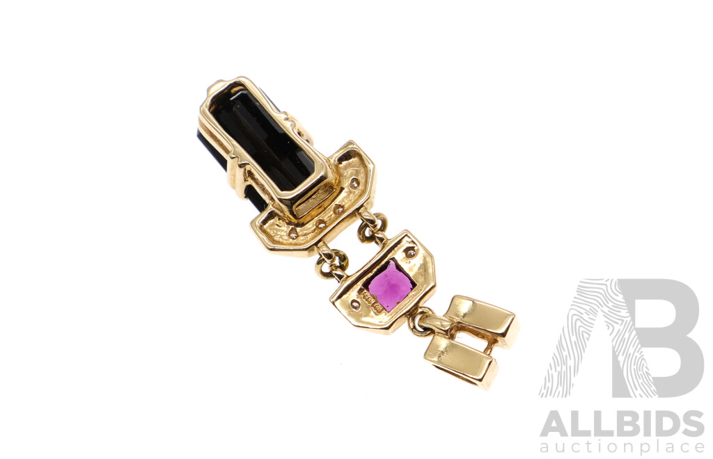 9ct Yellow Gold Drop Slider Pendant with Dark Sapphire, Rhodolite and Diamonds, TDW 0.06ct, 4.53 Grams