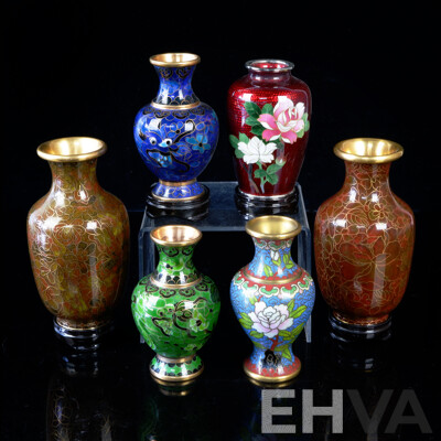 Collection Six Chinese Cloisonne Vases Four with Stands