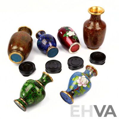 Collection Six Chinese Cloisonne Vases Four with Stands