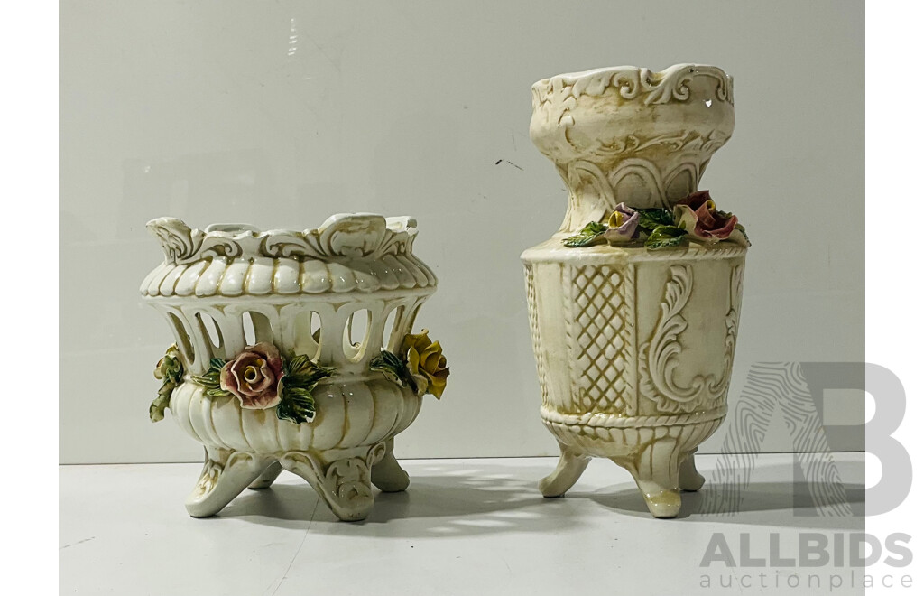 Ornate Italian Vase and Planter with Allied Molded Flower Detail