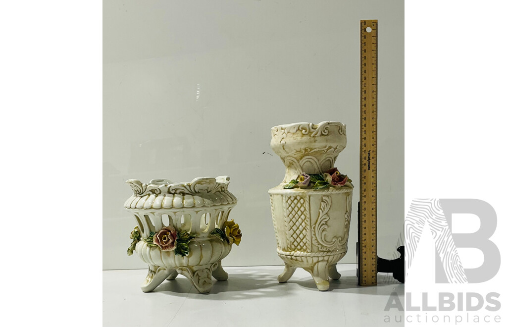 Ornate Italian Vase and Planter with Allied Molded Flower Detail