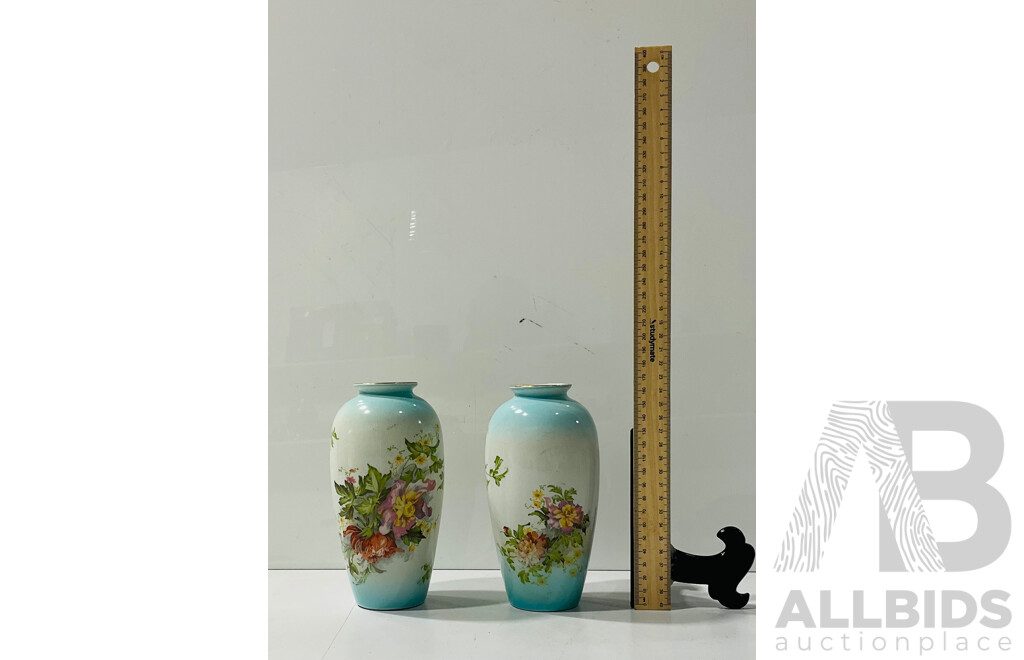 Pair Transfer Painted English Porcelain Vases by Bursley Crown Pottery