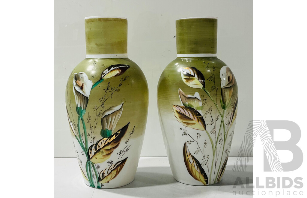 Pair Hand Painted Glass Vases