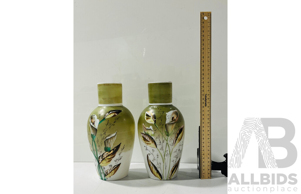 Pair Hand Painted Glass Vases