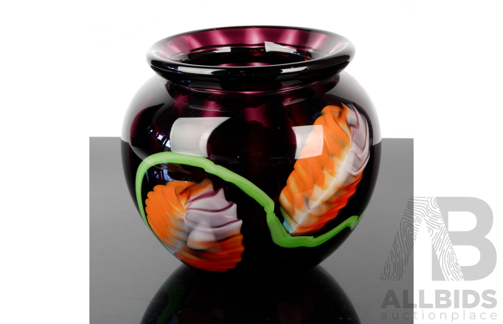 Heavy Retro Art Dark Purple Glass Vase