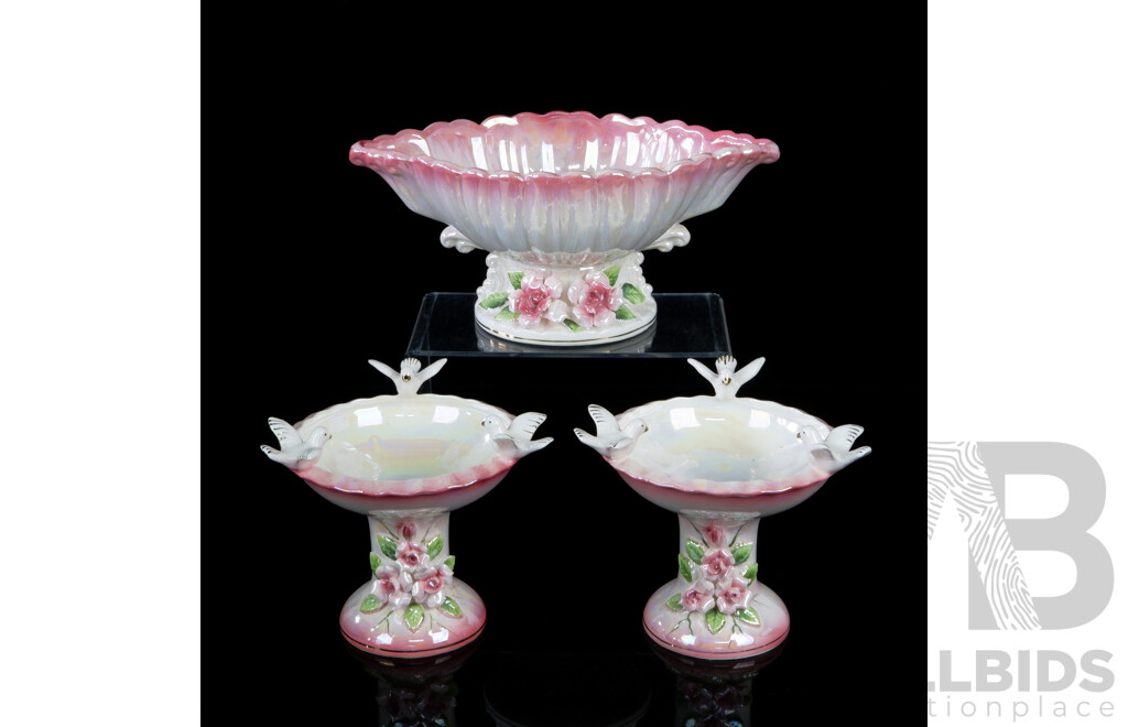 Three Retro Ceramic Japanese Candy Dishes with Applied Decoration