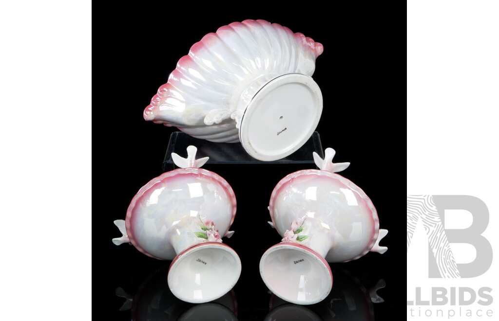 Three Retro Ceramic Japanese Candy Dishes with Applied Decoration