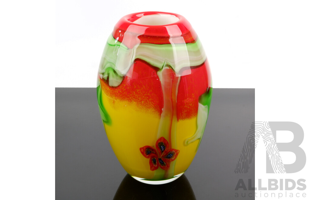 Large Hand Made Art Glass Vase with Multicoloured Decoration