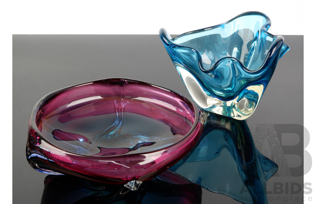 Two Contemporary Art Glass Murano Style Pieces Including Sommerso Example