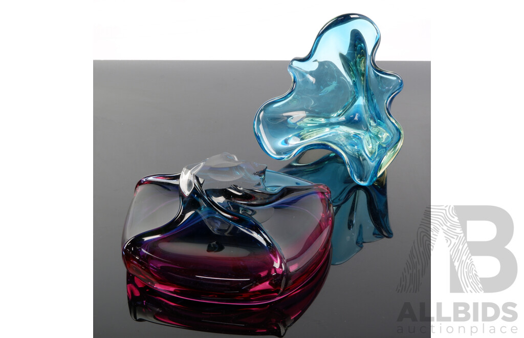 Two Contemporary Art Glass Murano Style Pieces Including Sommerso Example