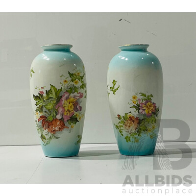 Pair Transfer Painted English Porcelain Vases by Bursley Crown Pottery