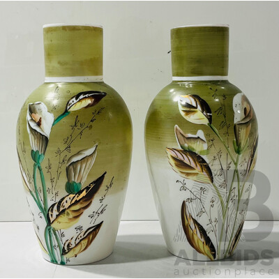 Pair Hand Painted Glass Vases