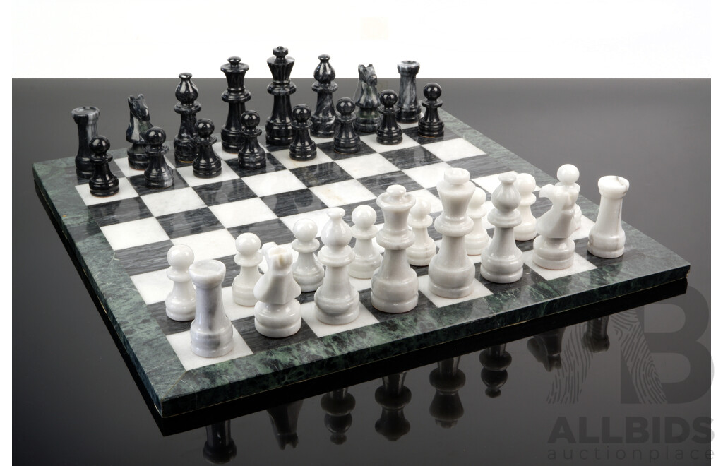 Marble Chess Board with Full Set Alabaster Pieces