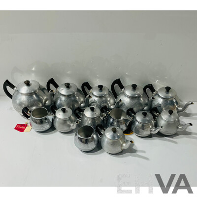 Large Collection of Vintage Chromium Plated Swan Teapots and Creamers in the Carlton Design