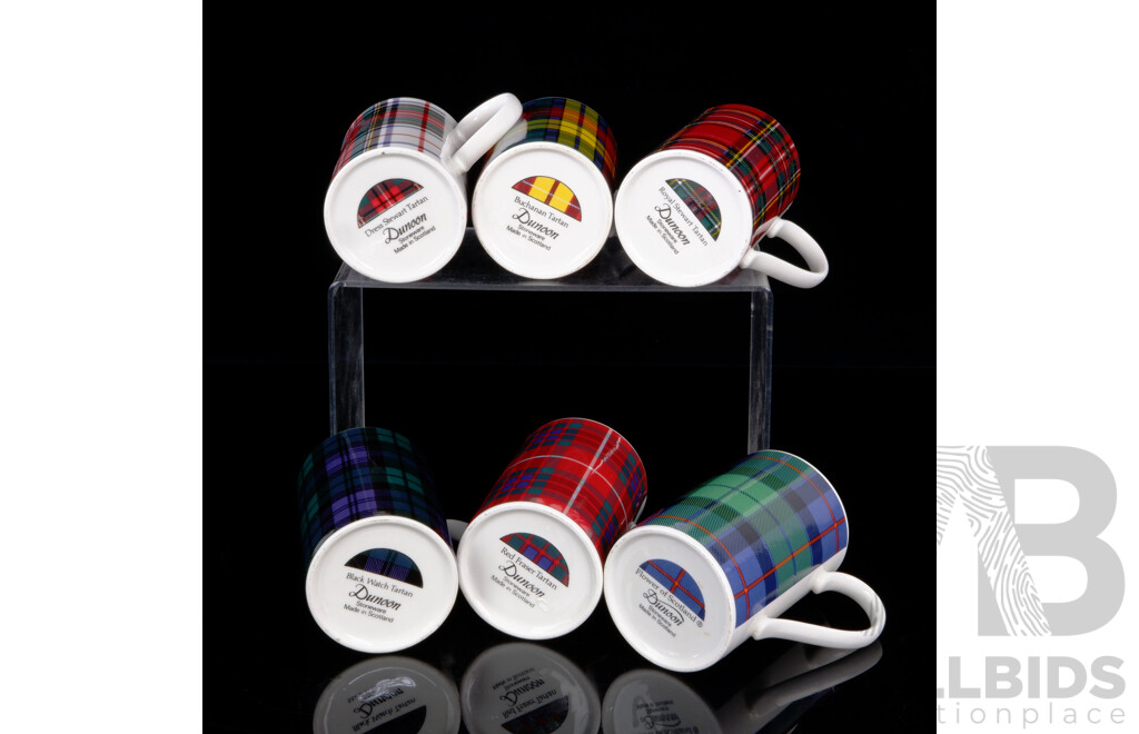 Set Six Scottish Dunoon Stoneware Mugs in Tartan Theme