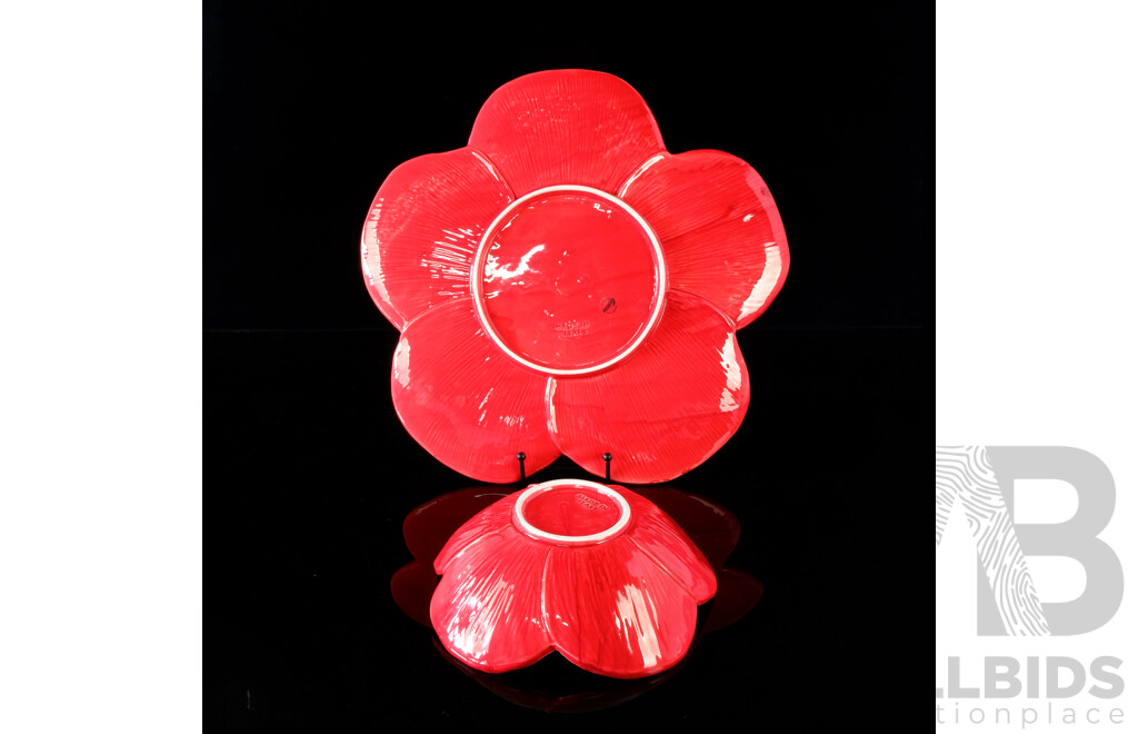 Retro Casablanca Italian Made Poppy Themed Ceramic Platter and Bowl