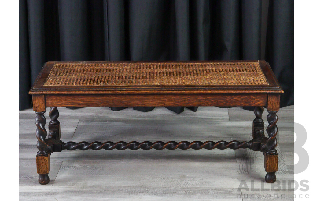 Oak Bedroom Stool with Rattan Seat