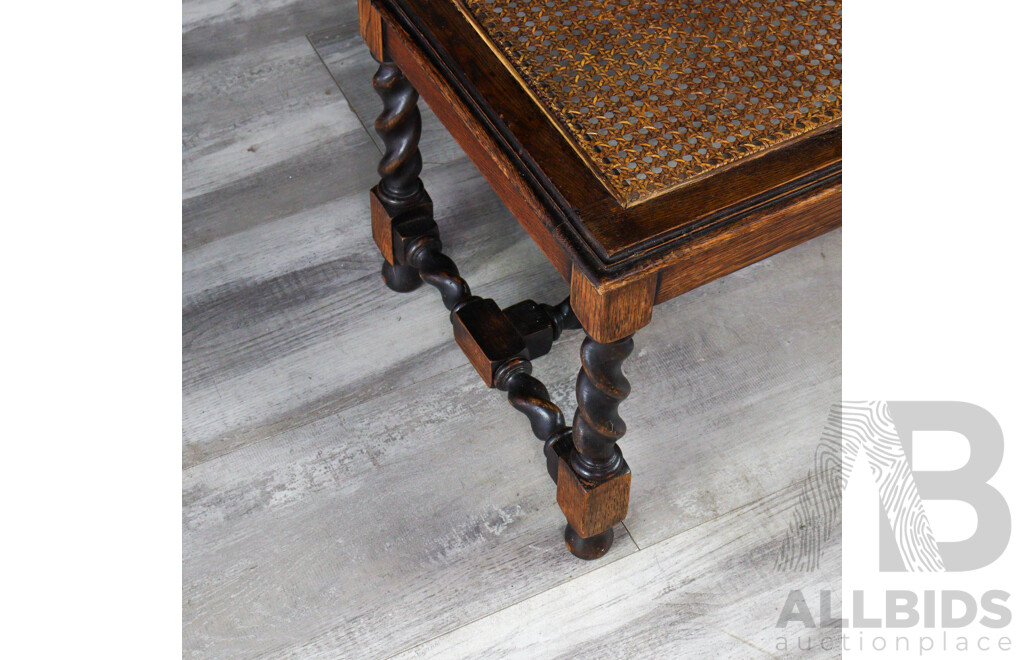 Oak Bedroom Stool with Rattan Seat