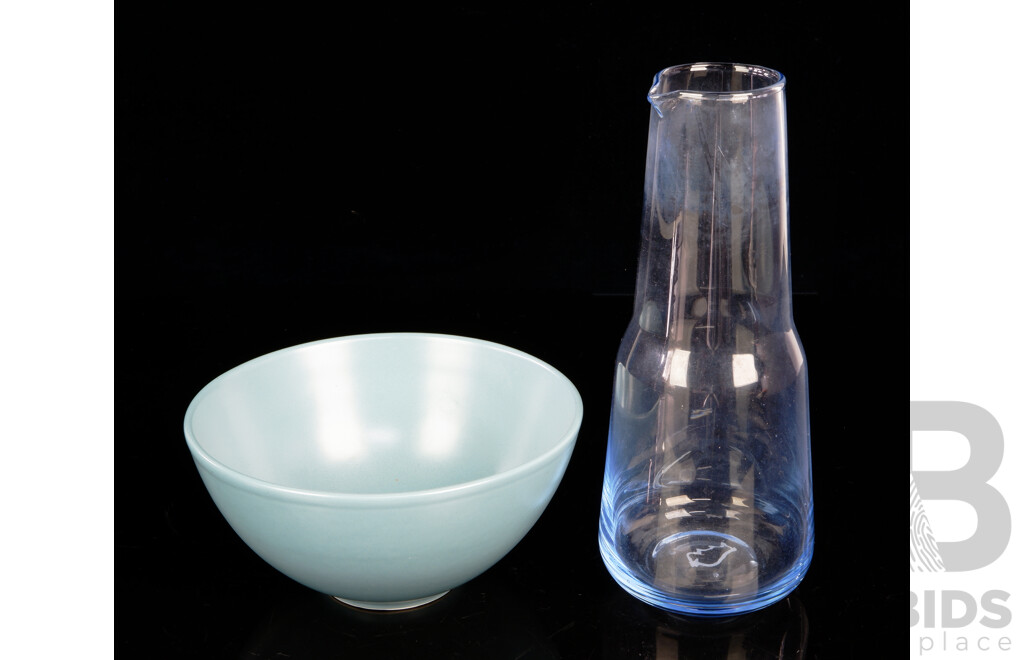 Local Studio Pottery Bowl and Glass Carafe by Bison