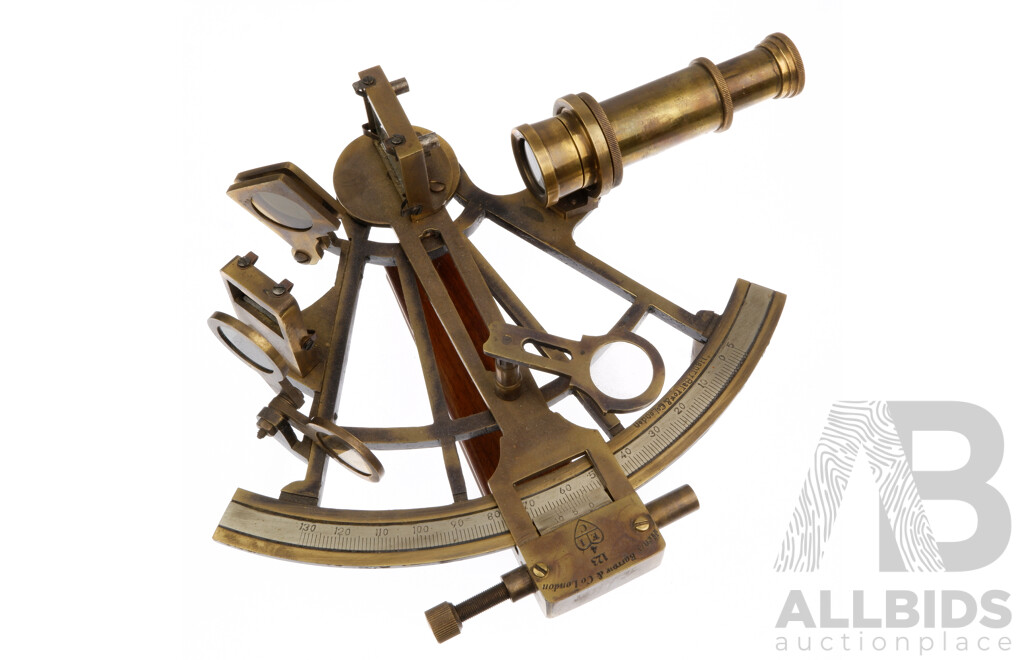 Vintage Henry Barrow & Co Brass and Timber Sextant