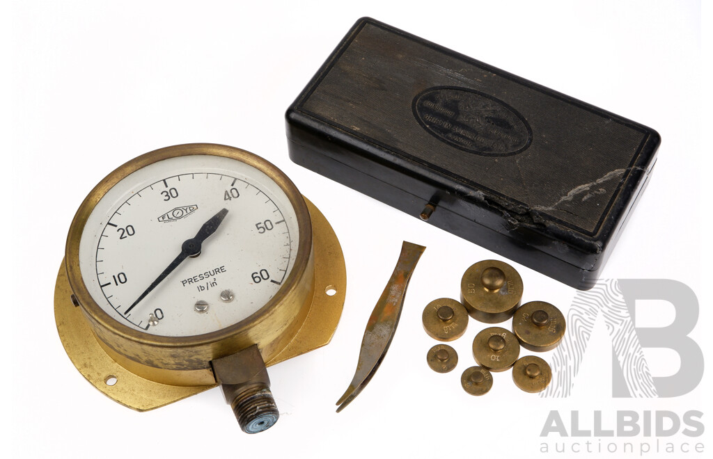 Vintage Floyd Pressure Gauge, Lb/in, Made in Australia and Griffin & Tatlock Microid Metric Weights