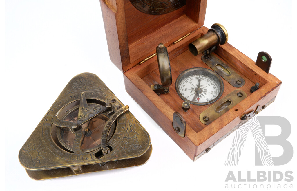 Antique Style Gilbert & Sons Sundial Compass and Case with T. Cooke & Sons Clinometer