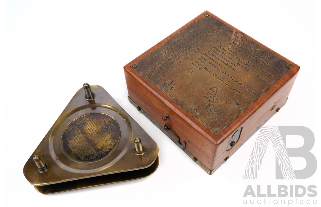 Antique Style Gilbert & Sons Sundial Compass and Case with T. Cooke & Sons Clinometer