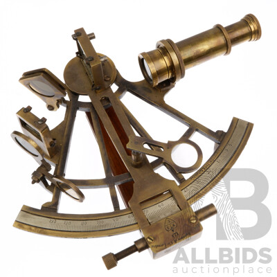 Vintage Henry Barrow & Co Brass and Timber Sextant