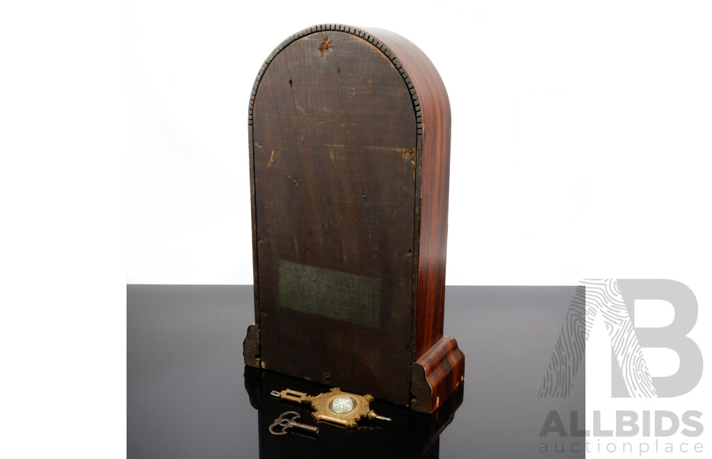 Vintage Round Top Veneered Chiming Clock with Visible Pendulum