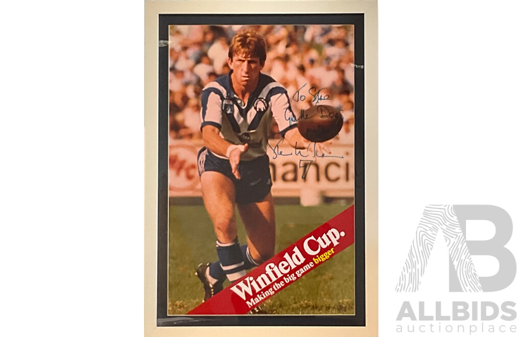 Framed Rugby League Steve Mortimer Signed Winfield Cup Cardboard Poster -70 X100 Cm