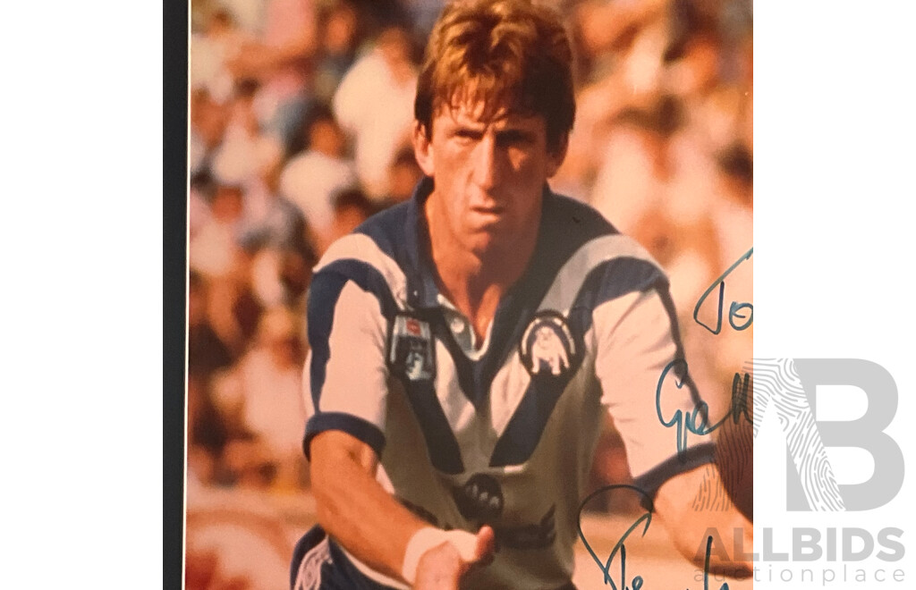 Framed Rugby League Steve Mortimer Signed Winfield Cup Cardboard Poster -70 X100 Cm