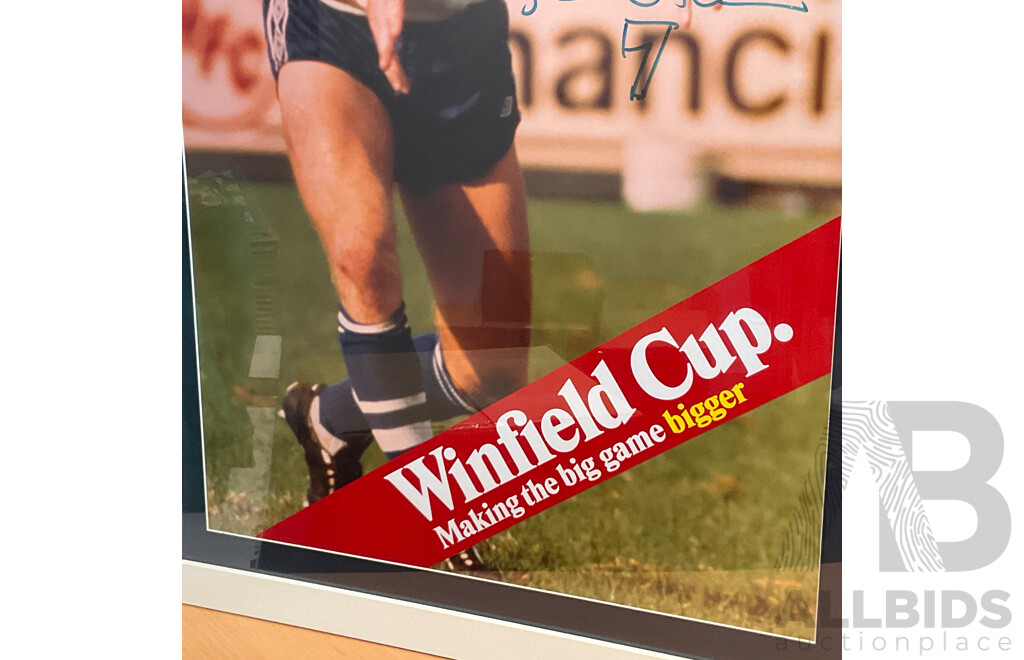 Framed Rugby League Steve Mortimer Signed Winfield Cup Cardboard Poster -70 X100 Cm