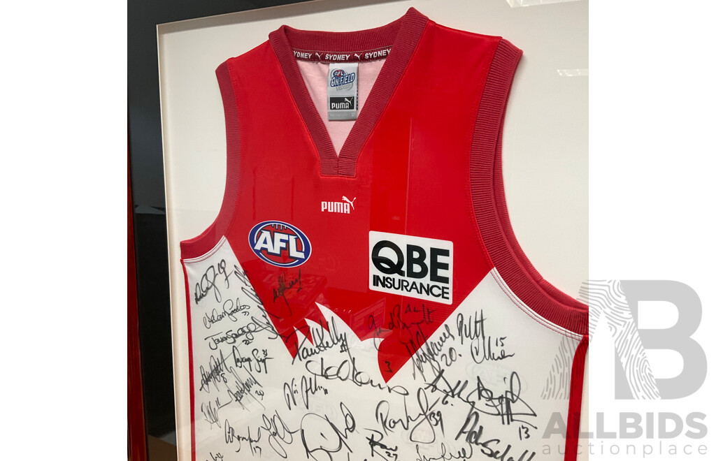 Framed Limited Edition Sydney Swans AFL Season 2000 Signed Jersey - 221 of 250 - 84 X108cm