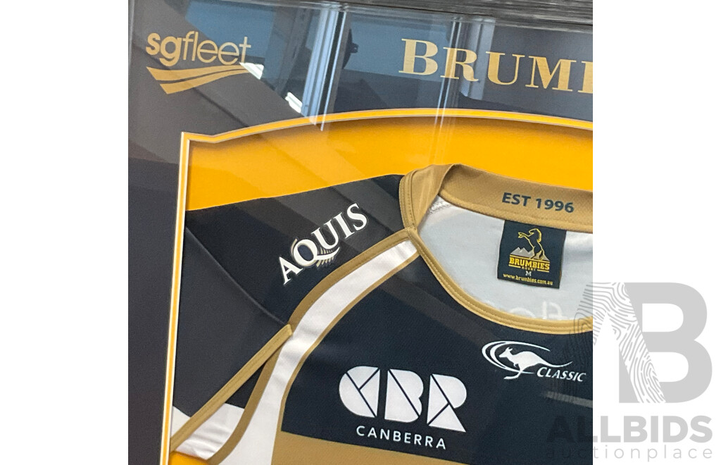 Framed 2017 Super Rugby Brumbies Signed Jersey with COA on Rear - 83x100cm