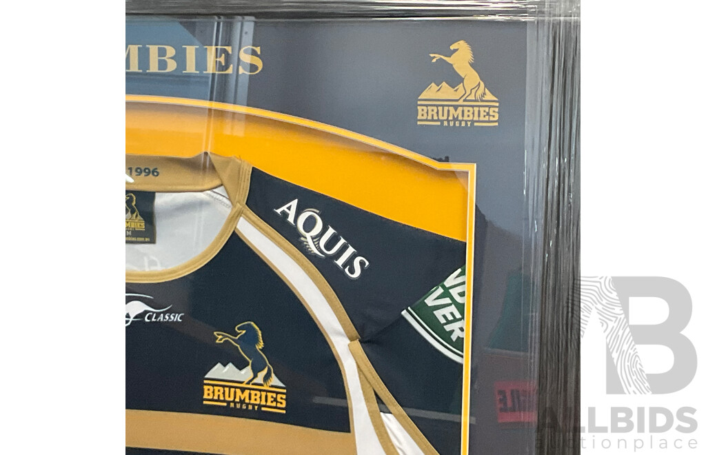 Framed 2017 Super Rugby Brumbies Signed Jersey with COA on Rear - 83x100cm