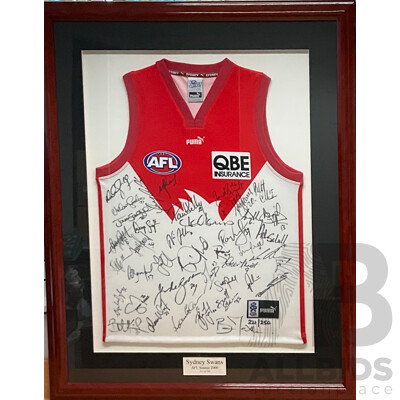 Framed Limited Edition Sydney Swans AFL Season 2000 Signed Jersey - 221 of 250 - 84 X108cm