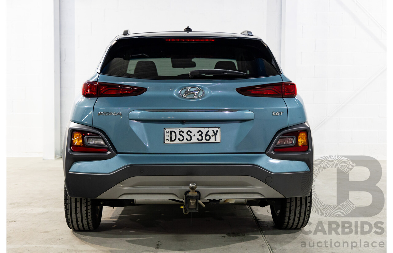 01/2018 Hyundai Kona ELITE (AWD) AWD OS 4D Wagon Ceramic Blue Metallic Turbo 1.6L