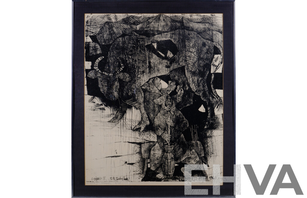 Stefan Suberlak, (20th Century, Polish, 1928-1994), Dojenie II (Milking), Lithograph, Editioned and Signed, 82 x 68 cm (frame)