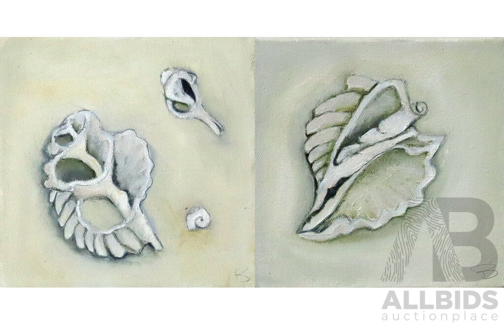 Brenda Runnegar, (20th Century, Australian), Midden Shells (2010), Pair of Acrylic on Canvases, 15.5 x 15.5 cm (2)