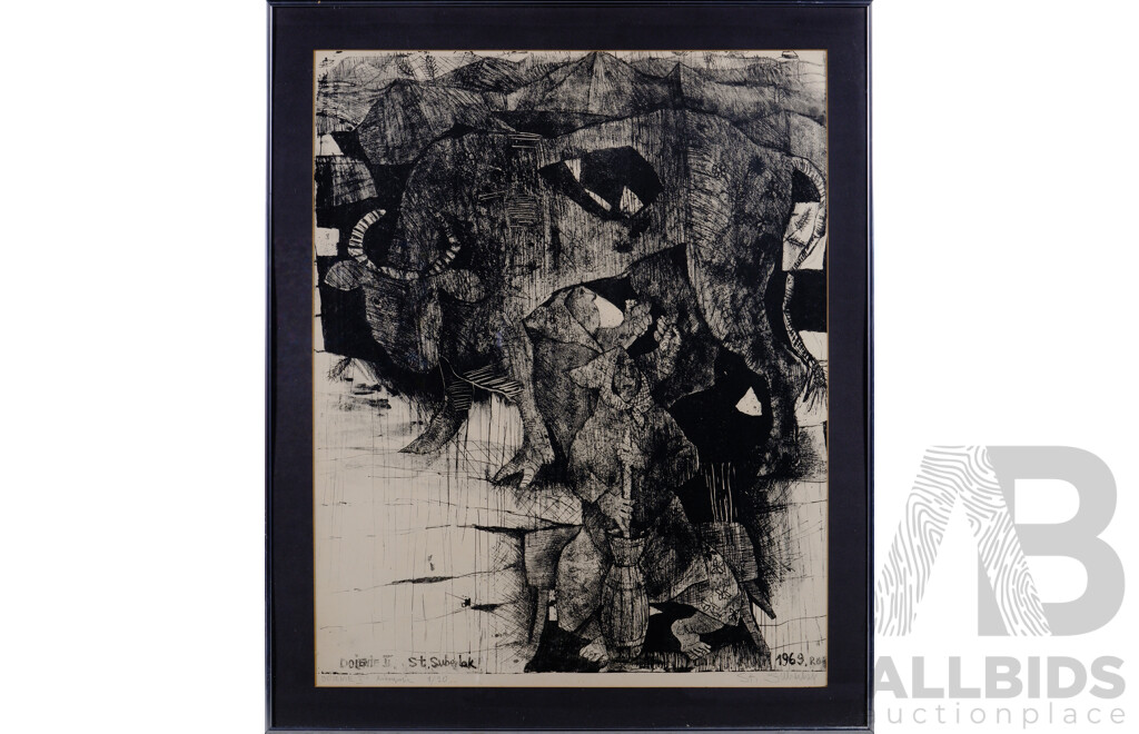 Stefan Suberlak, (20th Century, Polish, 1928-1994), Dojenie II (Milking), Lithograph, Editioned and Signed, 82 x 68 cm (frame)