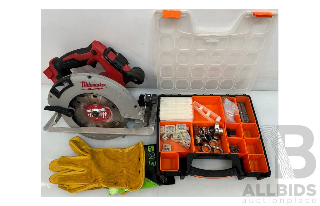 Milwaukee Circular Saw, Ironclad Exo Work Gloves and Tactix Tool Box with Bits