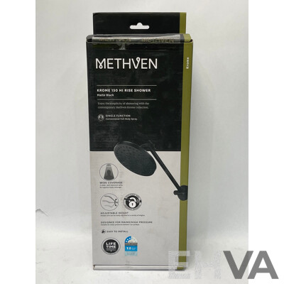 Methven Krome Hi-Rise Shower 150mm Round Head 3Star Matte Black - Brand New - RRP $175