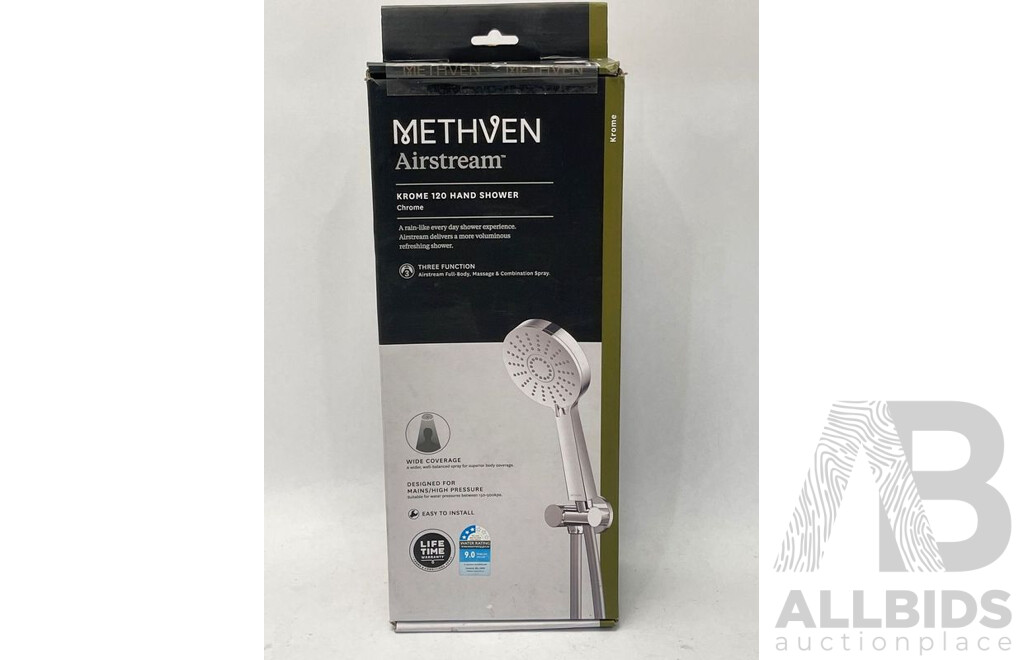 Methven Krome Hand Shower Airstream 120mm 3 Function 3Star Chrome - Brand New - RRP $260