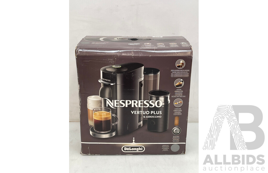 DeLonghi Nespresso Vertuo Plus Coffee Machine and Aeroccino - Brand New RRP $310