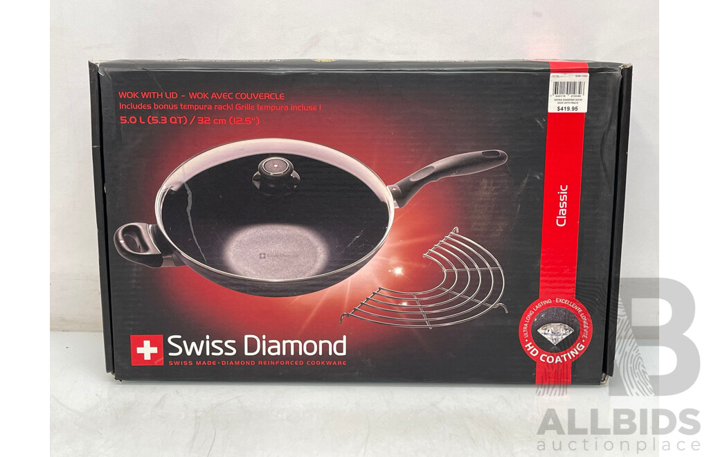 Swiss Diamond 5.0 Ltr Wok with Lid - Brand New - RRP $420