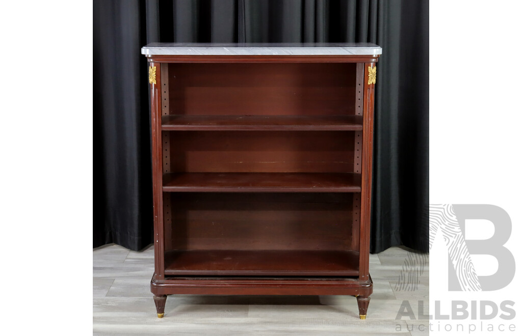 French Mahogany Open Bookcase with Grey Marble Top