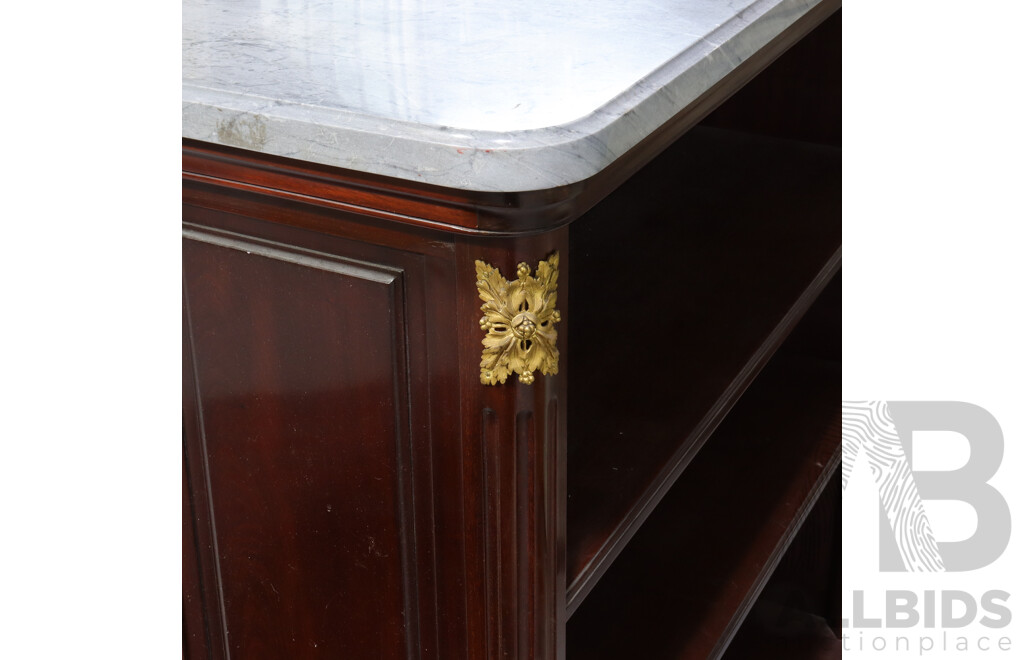 French Mahogany Open Bookcase with Grey Marble Top