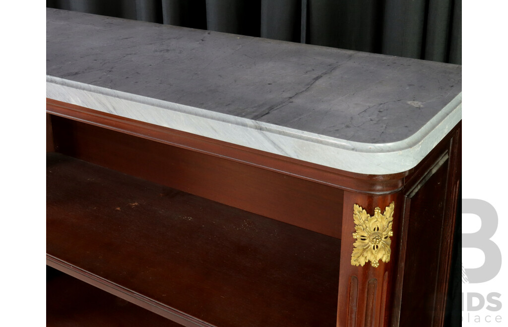 French Mahogany Open Bookcase with Grey Marble Top